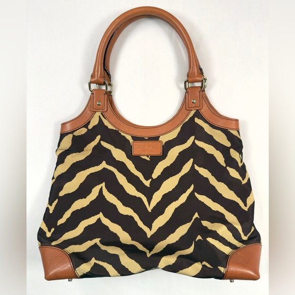 KATE SPADE Zebra Print Jacquard Textured Shoulder Tote Bag Trendy Chic - Picture 1 of 14